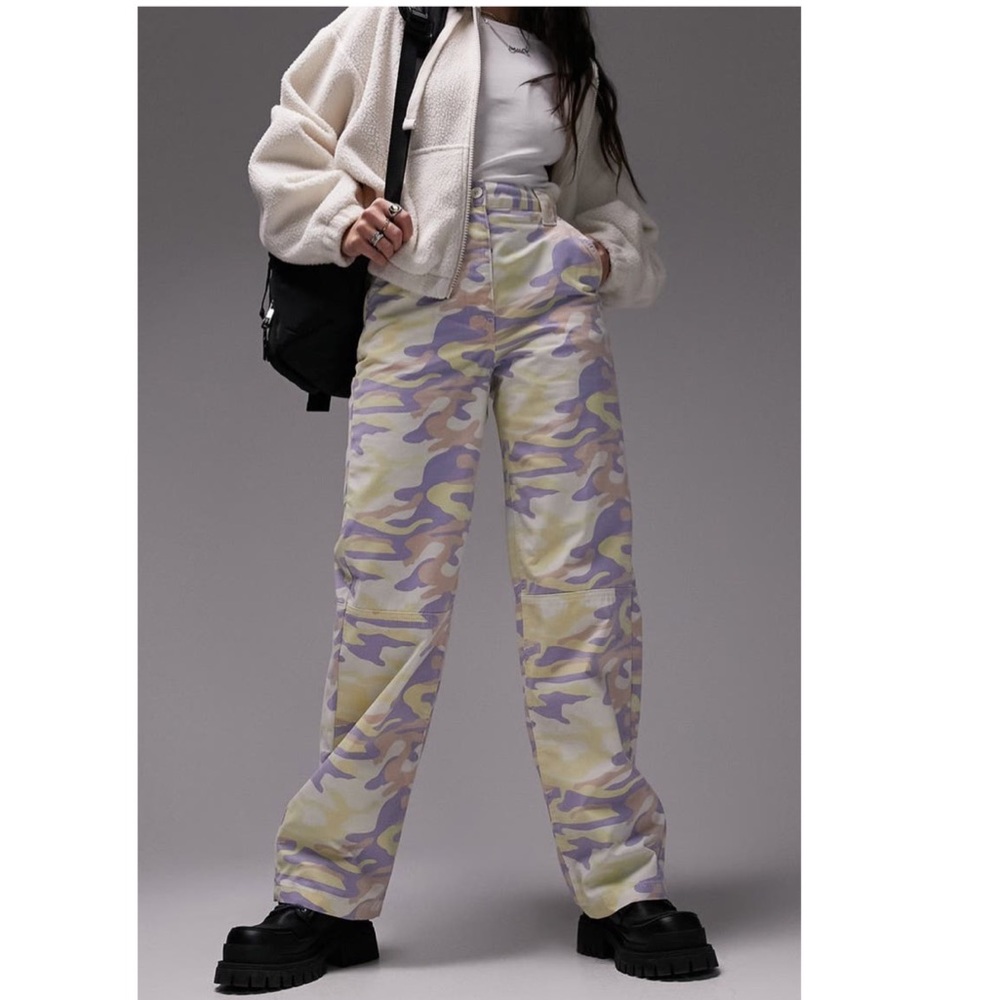 Topshop High Rise Camo Jeans in Pastel Lavender & Yellow
